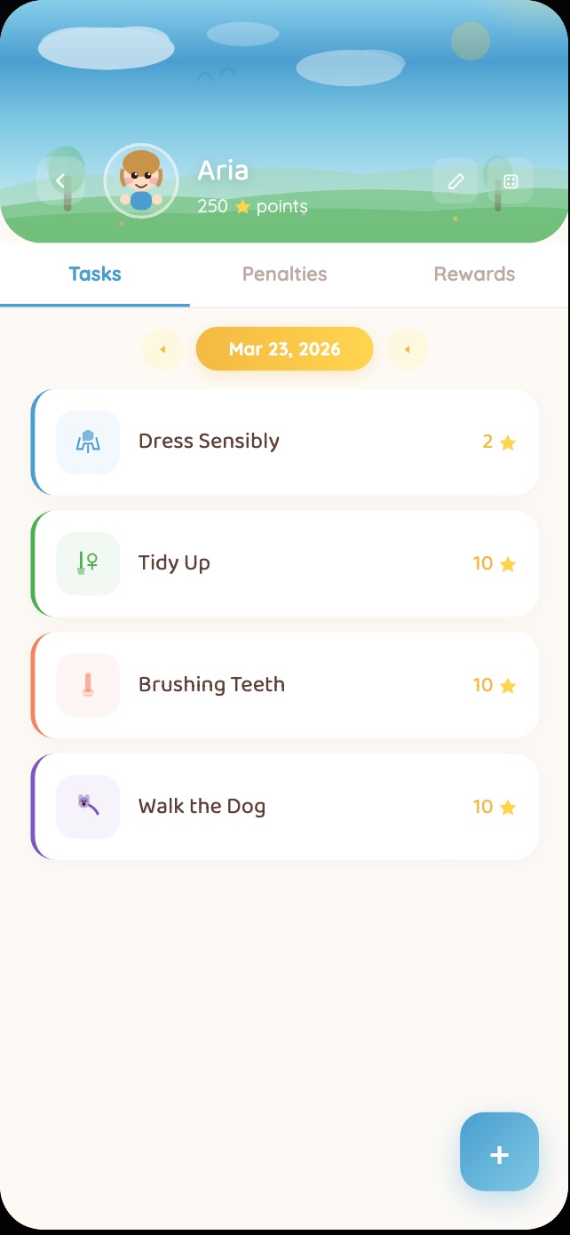 KidKarma Task List screen