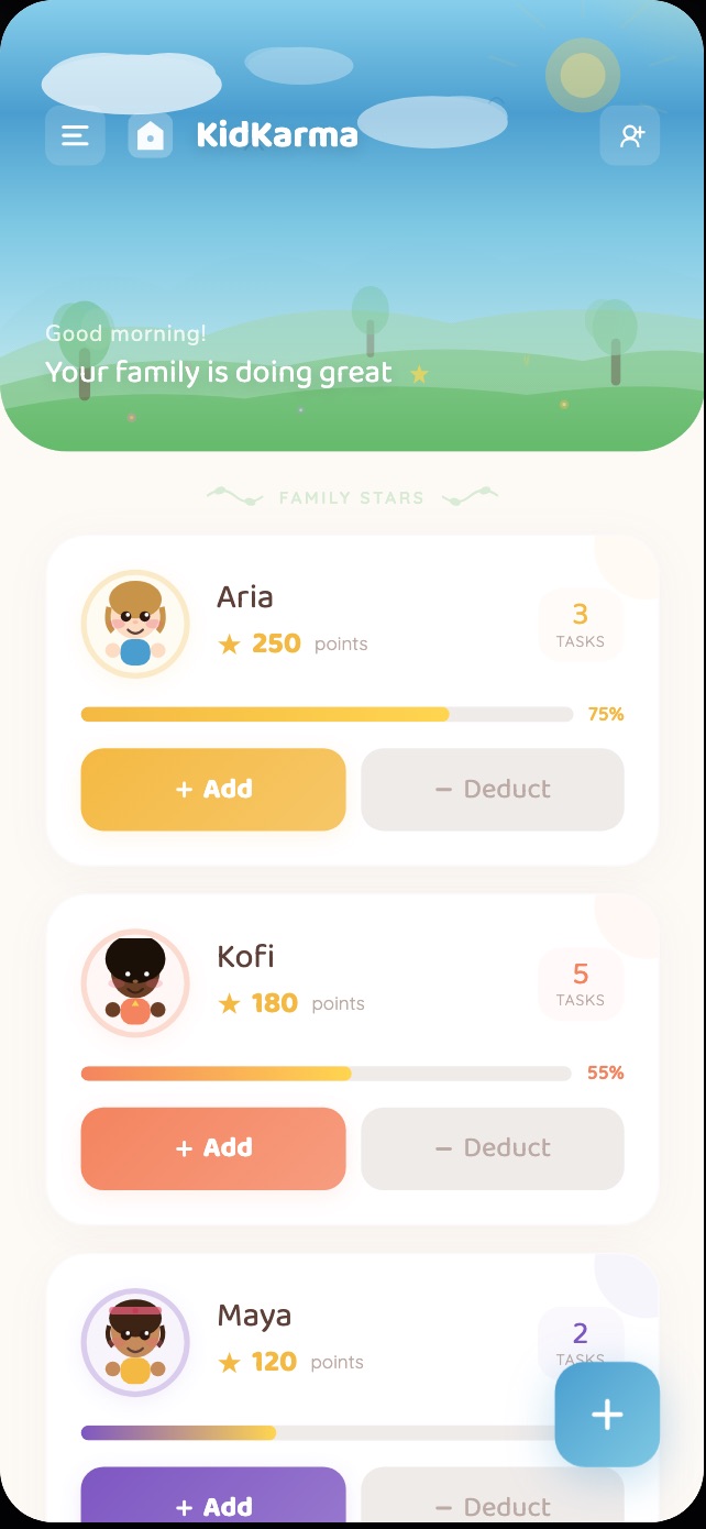 KidKarma Dashboard screen